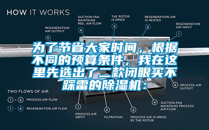 为了节省大家时间，根据不同的预算条件，我在这里先选出了二款闭眼买不踩雷的除湿机：